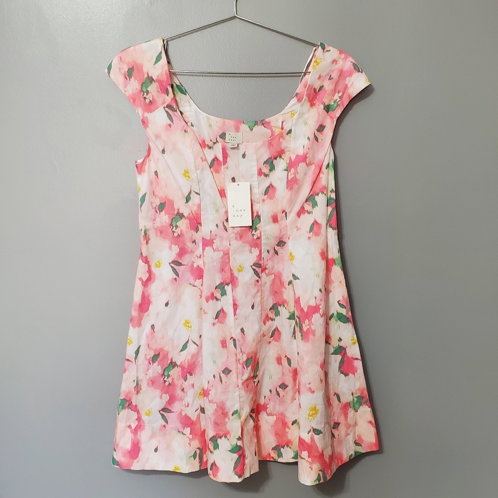 NWT A New Day Cotton Fit and Flare Pink Floral Womens Dress Size 6